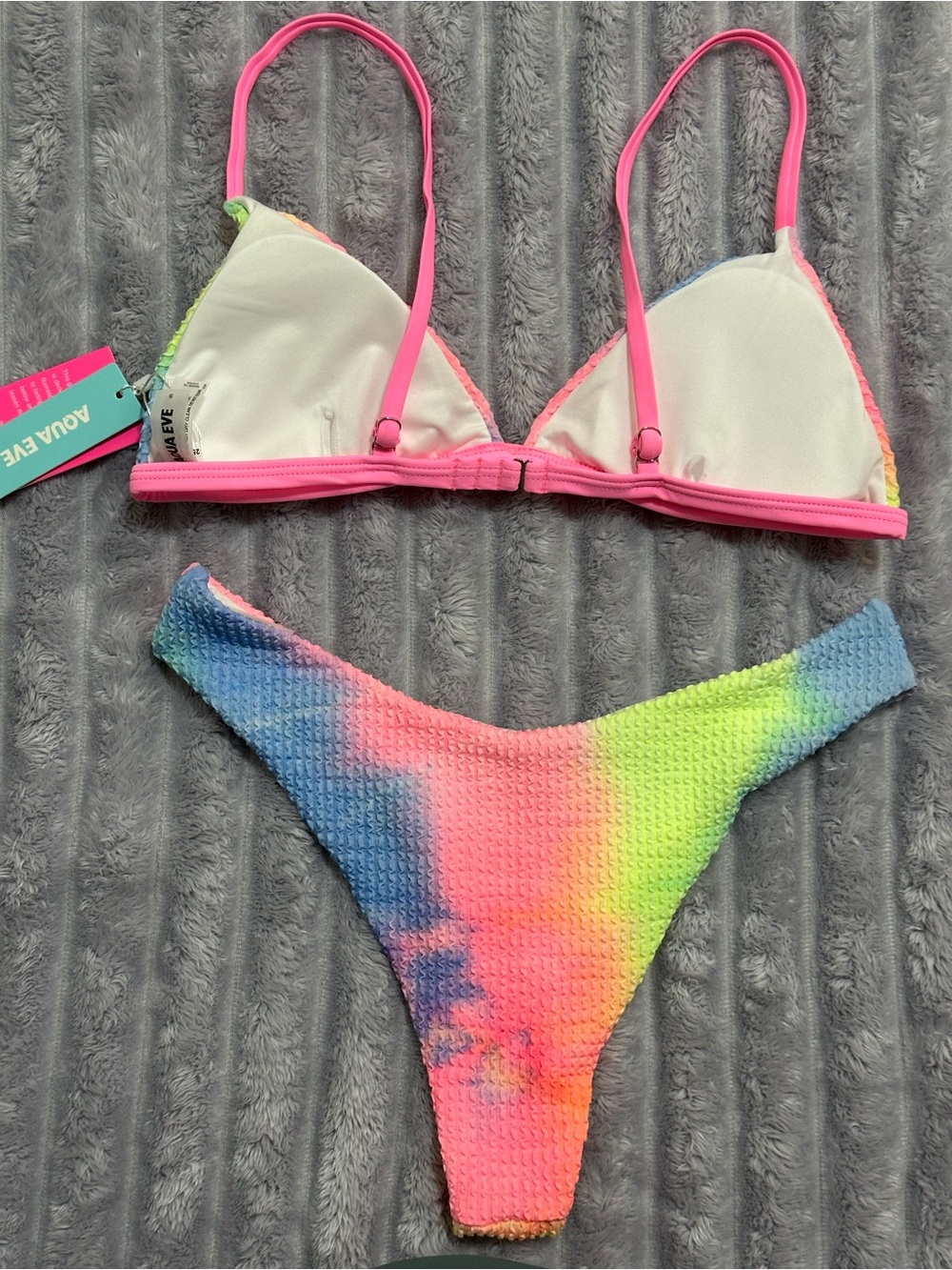 AQUA Eve Tie-Dye Bikini Set — Rainbow Textured — Size Small - Picture 4 of 5
